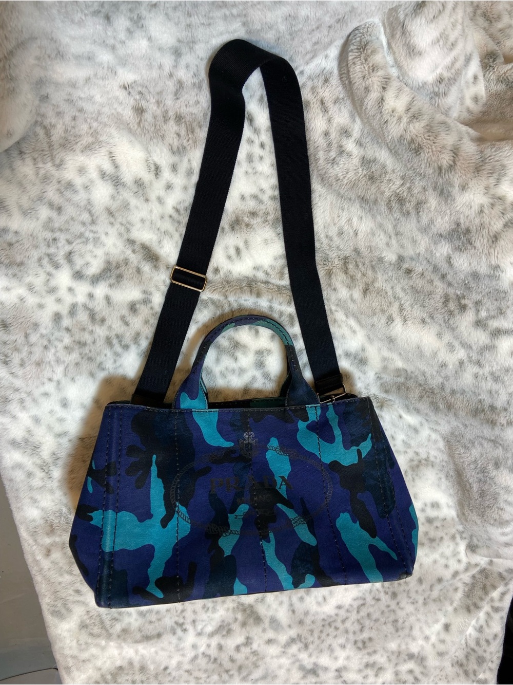 Prada Blue and Teal Camo Shoulder Bag with Black Strap